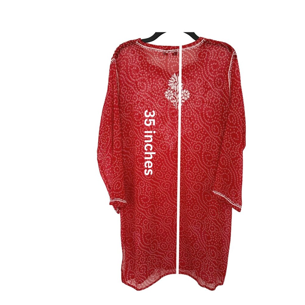 Embroidered Bright Red Kurti - Picture 5 of 5